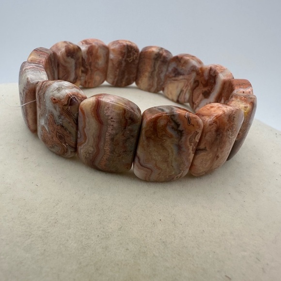 None Jewelry - Banded Agate Beaded Elastic Bracelet